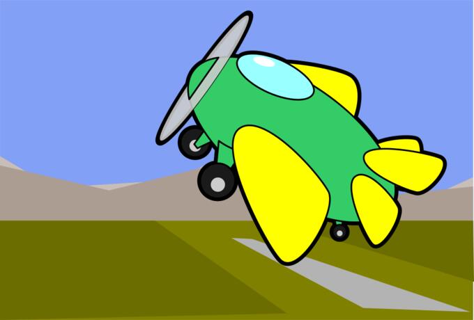 Cartoon vector graphics of ascending aircraft