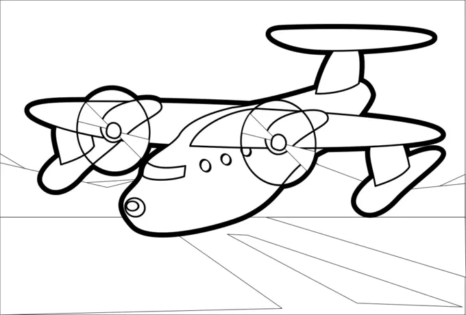 Outline vector drawing of propeller airplane