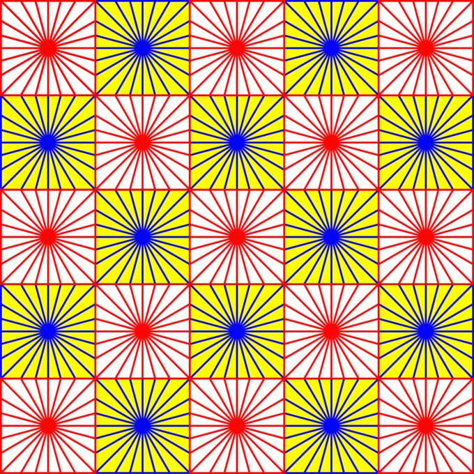 Red and blue squares pattern creating an optical illusion vector drawing
