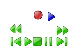 Clip art of stop, play, pause, skip, rewind, fast forward and eject buttons for a media player