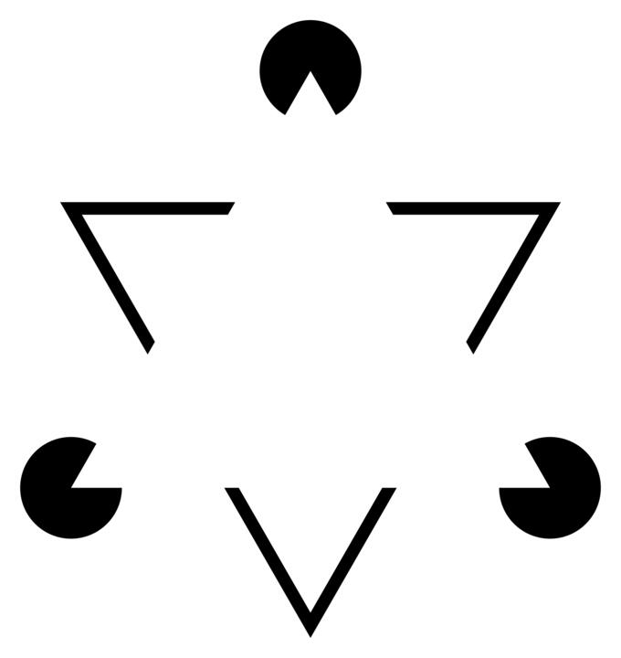 Vector clip art of famous optical illusion with three pacman figures