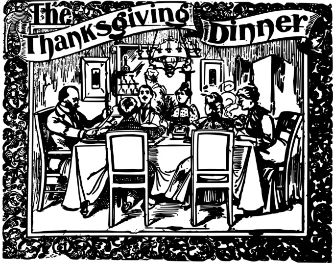 Thanksgiving dinner banner with border vector graphics