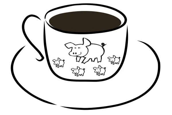 Free hand drawing of a decorated coffee cup