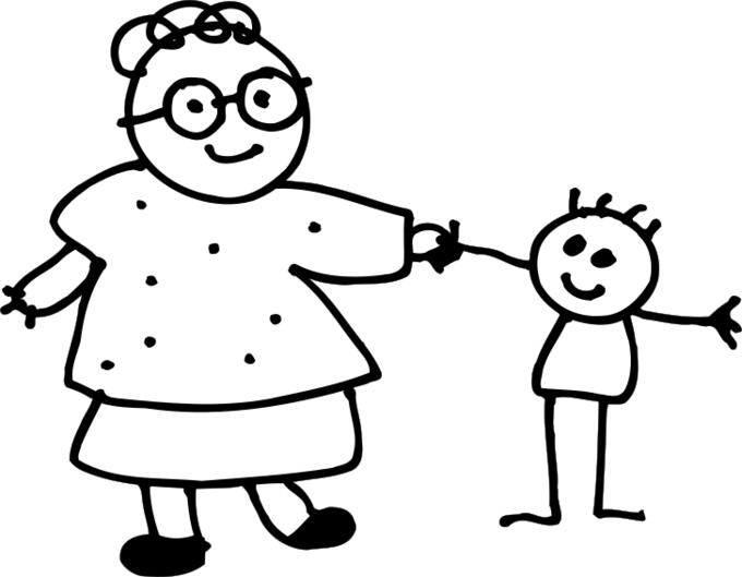 Vector illustration of hand drawn mom holding son's hand