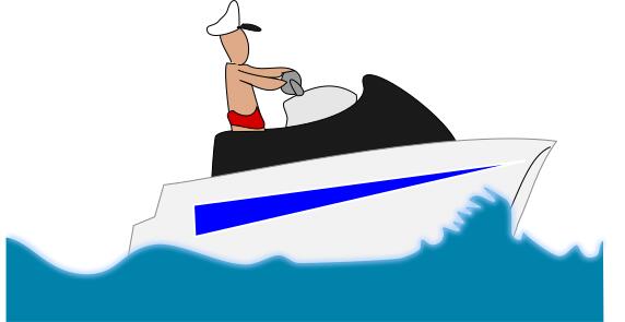 Image of man in swimming trunks on a leisure boat