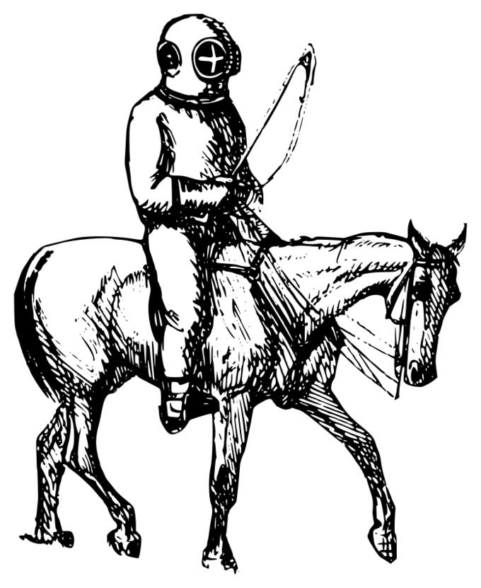 Riding a horse in a diving suit vector clip art