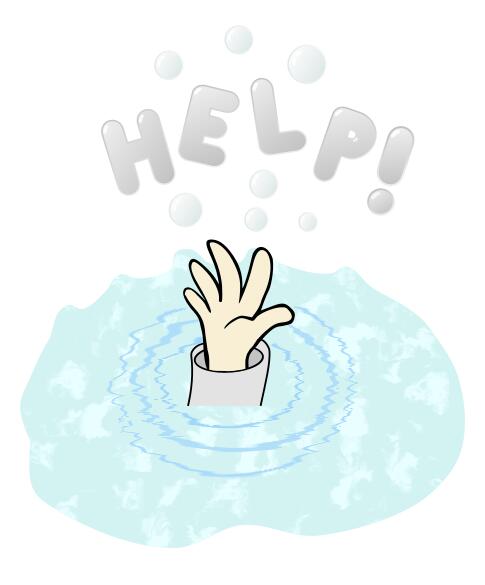 Cartoon drawing of a drowning kid's hand
