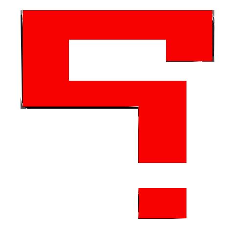 Red illustration of hollow questioning sign.