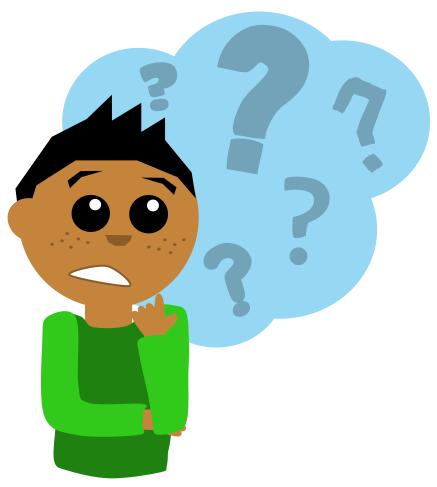Vector graphics of boy with freckles with lots of questions