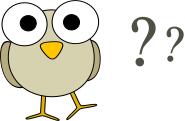 Vector drawing of funny grey cartoon bird with big eyes and some question marks