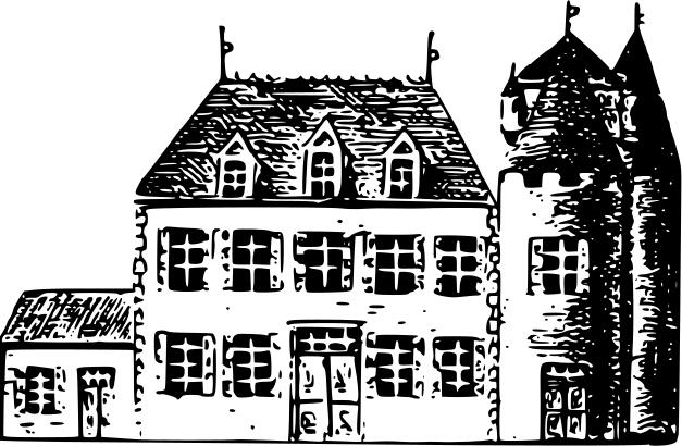 French chateau in black and white vector illustration