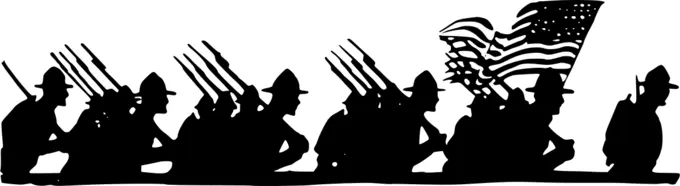 Vector image of marching soldiers group silhouette