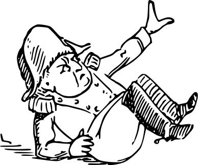 Vector clip art of older cop on the floor in a fight