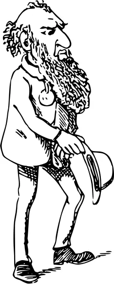 Man with long beard black and white drawing