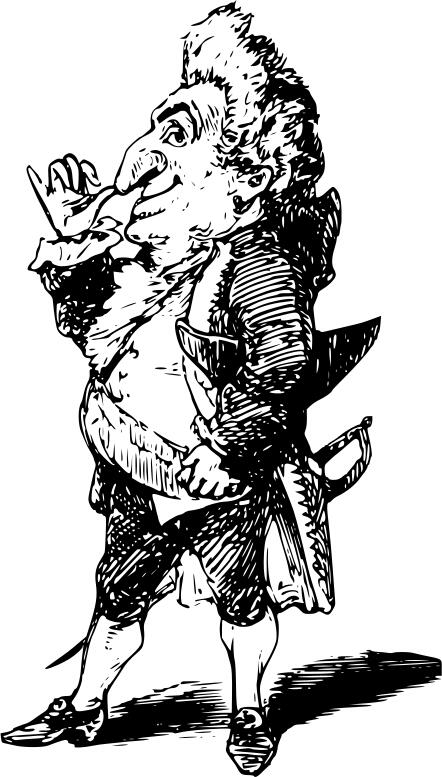 Vector drawing of fat posh man in suit with big nose