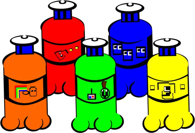 Vector illustration of five plastic water bottles
