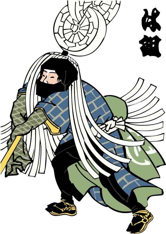 Edo firefighter with covered mouth vector drawing