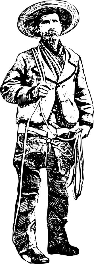 Mexican caballero man in black and white vector drawing