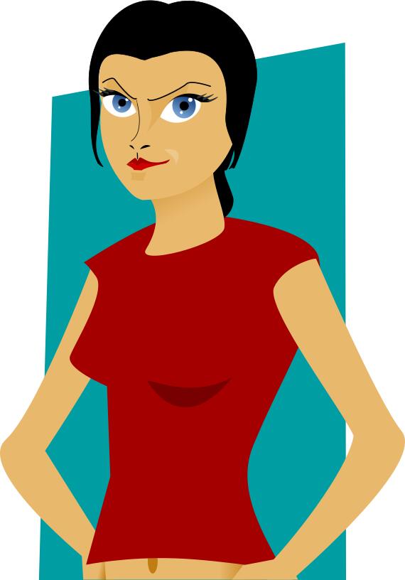 Vector graphics of suspicious girl with a red top