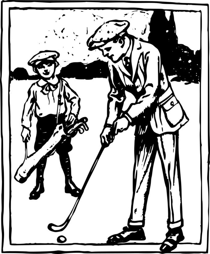 Vector illustration of gentleman gets ready to hit his golf ball