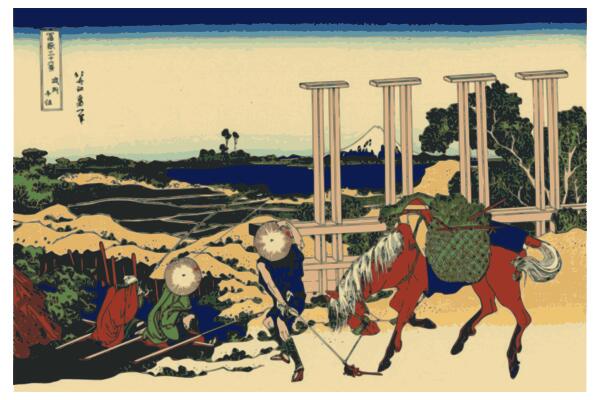 Vector graphics of the weir at Senju, Province of Bushu