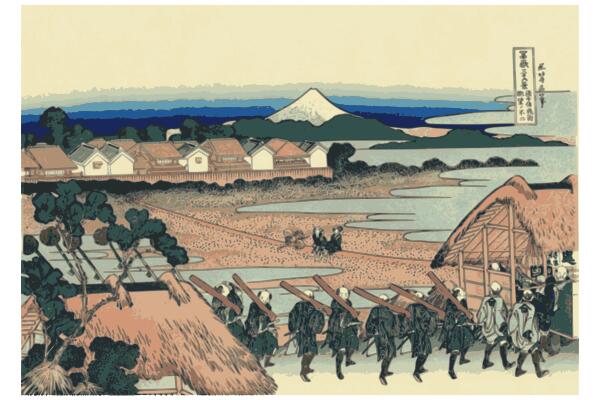 Fuji mountain seen from Senju across the Street of Flowers of Yoshiwara vector clip art