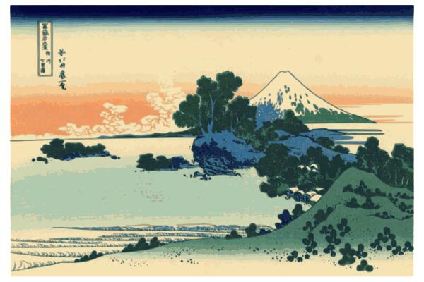 Japanese painting of Shichiri Beach in Sagam vector illustration