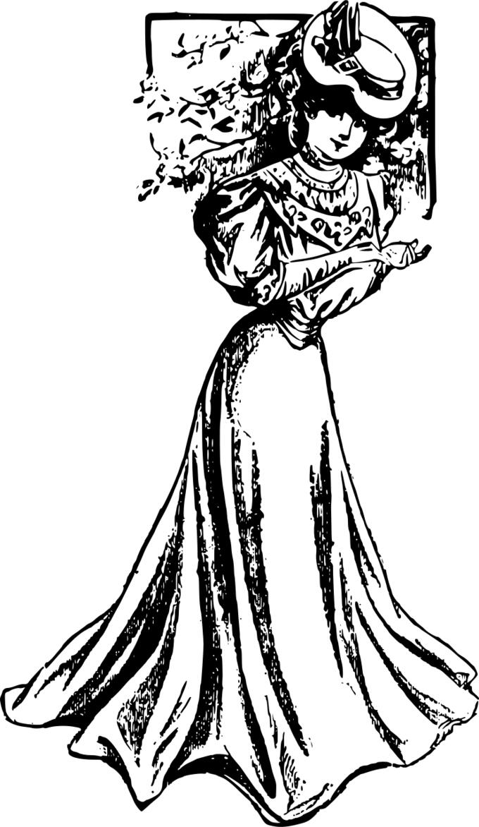 Vector graphics of posh young lady in a long dress