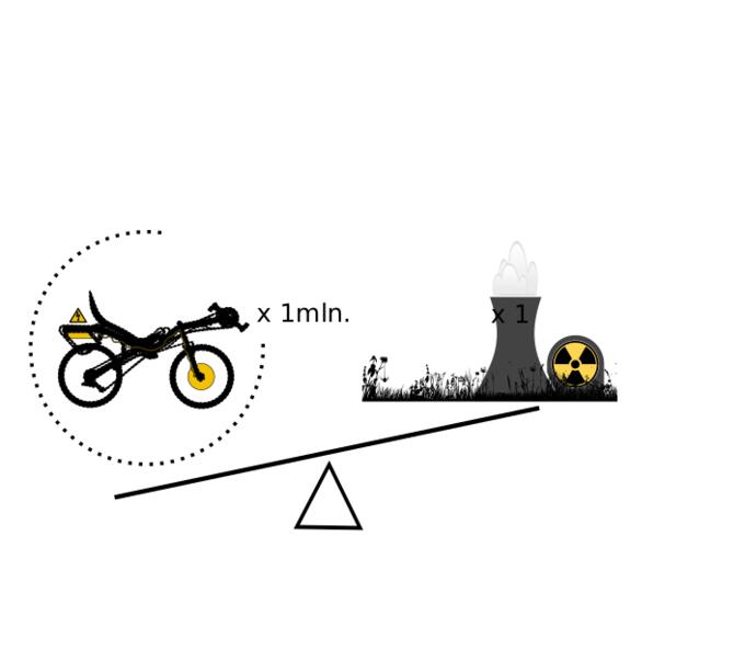 1 million electric bikes vs nuclear power plant vector illustration