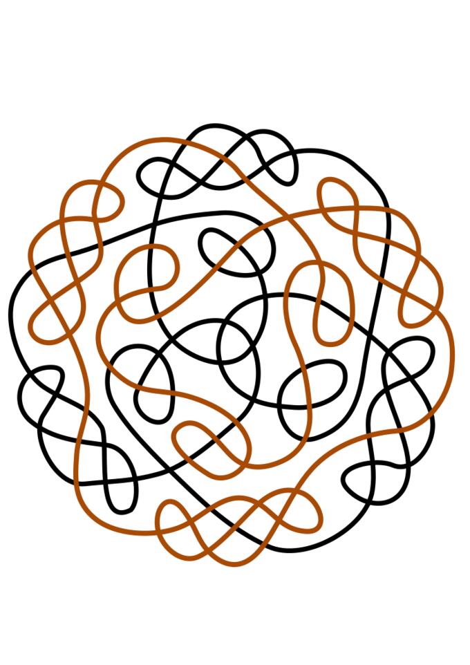 Graphics of black and orange flower shaped Celtic knot