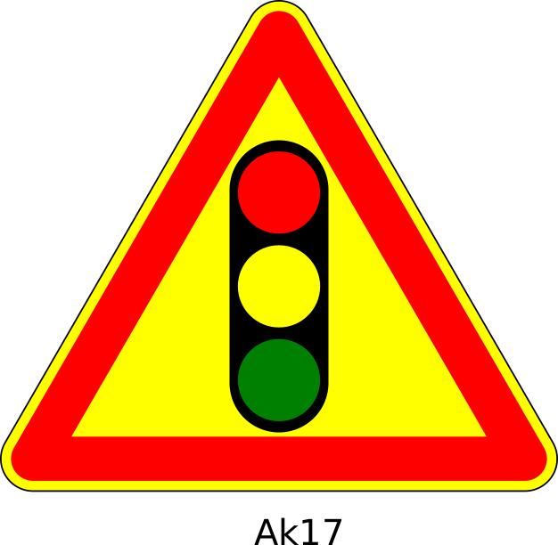 Vector graphics of traffic lights ahead triangular temporary road sign