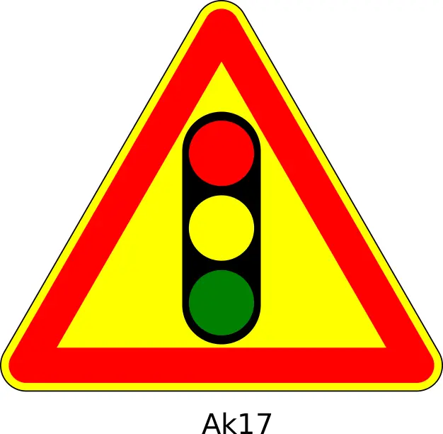 Vector graphics of traffic lights ahead triangular temporary road sign