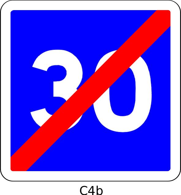 Vector graphics of end of 30mph speed limit blue square French roadsign
