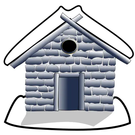 Vector image of small house under snow grayscale