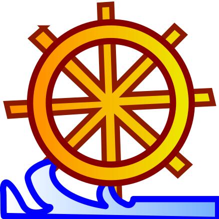 Illustration of red and orange helm