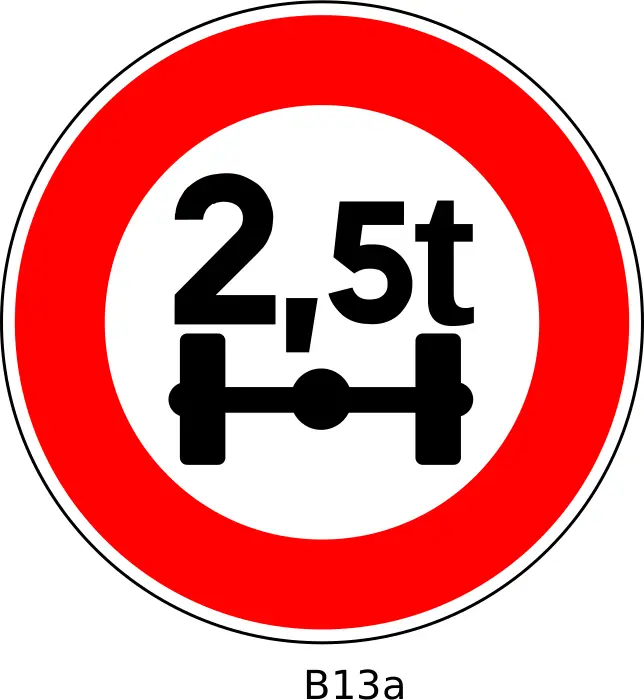 Vector image of no access for vehicles whose axle weight exceeds 2,5 tonnes traffic sign