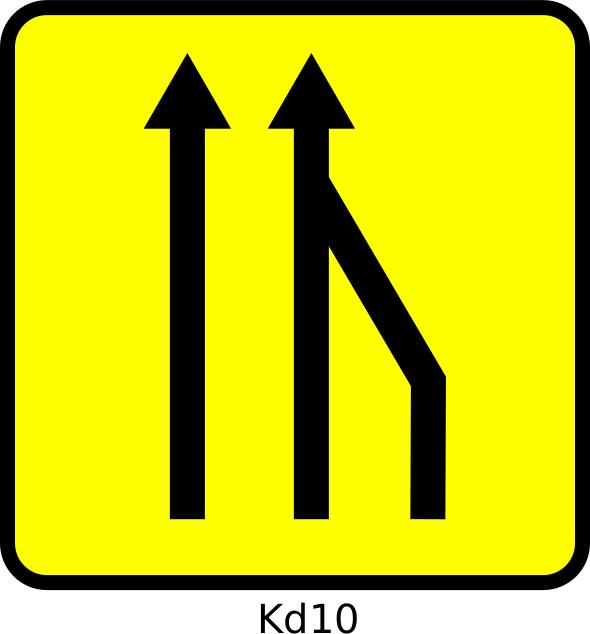 Vector drawing of far right lane reduction road sign in France
