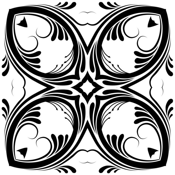 Vector drawing of four fish shaped decorations as one