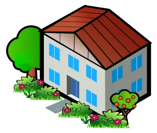 Vector graphics of house among trees