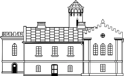 Castle in black and white vector graphics