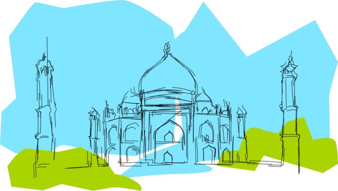 Taj Mahal tourist attraction vector drawing
