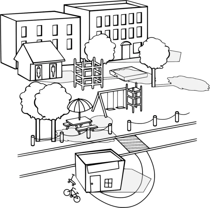 Vector drawing of neighbourhood with a park