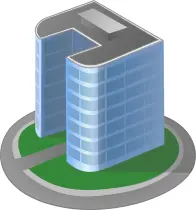 Vector graphics of office tower block with grass