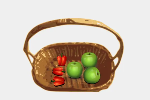 Vector clip art of basket with apples and peppers