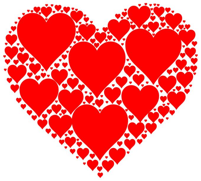 Vector drawing of shiny red heart made out of many small hearts