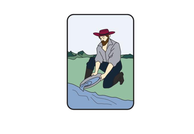Vector drawing of a miner panning for gold