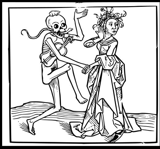 Vector image of humanoid monster proposing to a lady