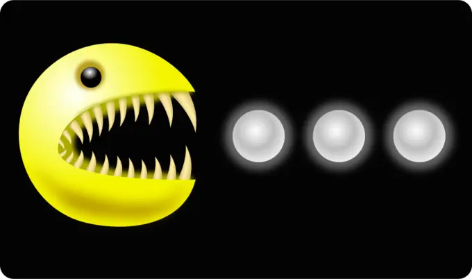 Vector illustration of pacman monster eating pills