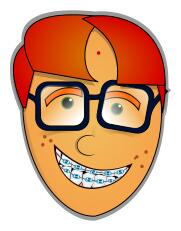 Vector clip art of nerd guy with glasses and teeth prosthesis