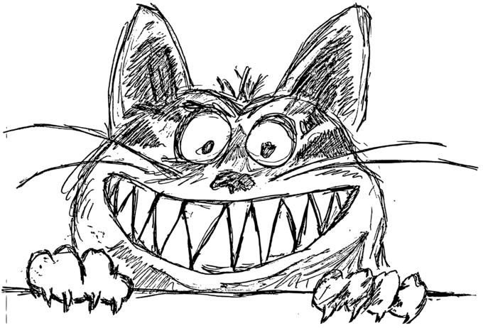 Crazy cool smiling cat vector drawing
